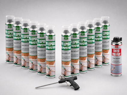 PU sada na lepení polystyrenu 12×750 ml + pistole + čistič
